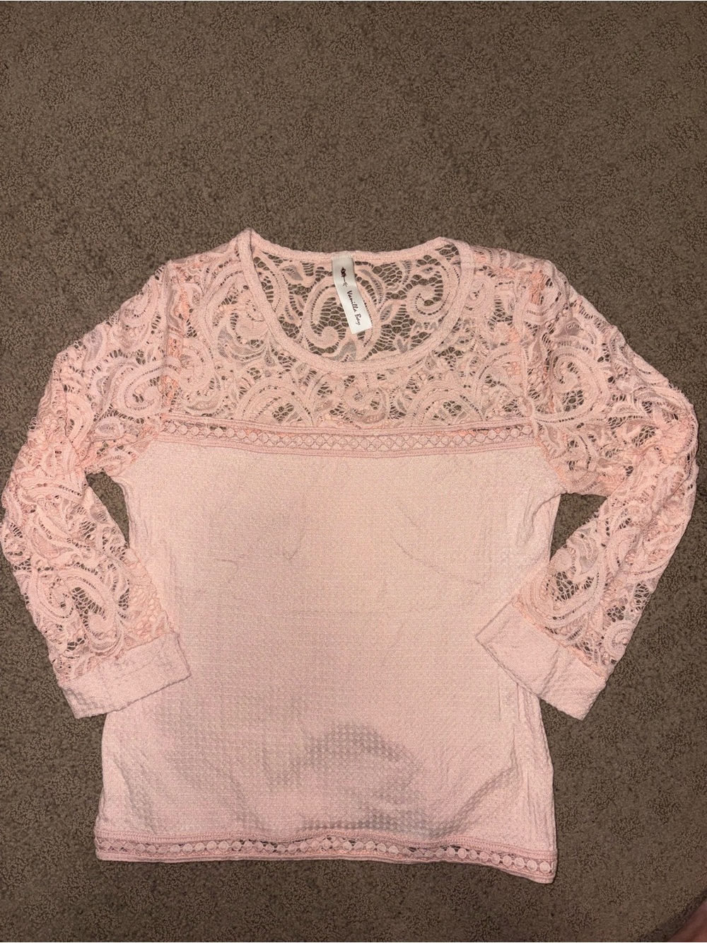 Vanilla Bay Blush Lace Yoke Long-Sleeve Pullover, Women’s Size XS